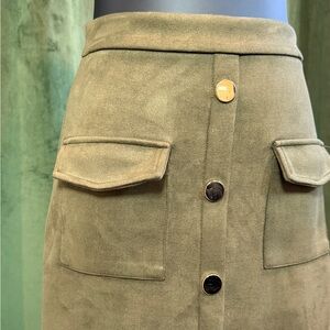 Alice Blue Olive Green Suede Button-Front Mini Skirt
